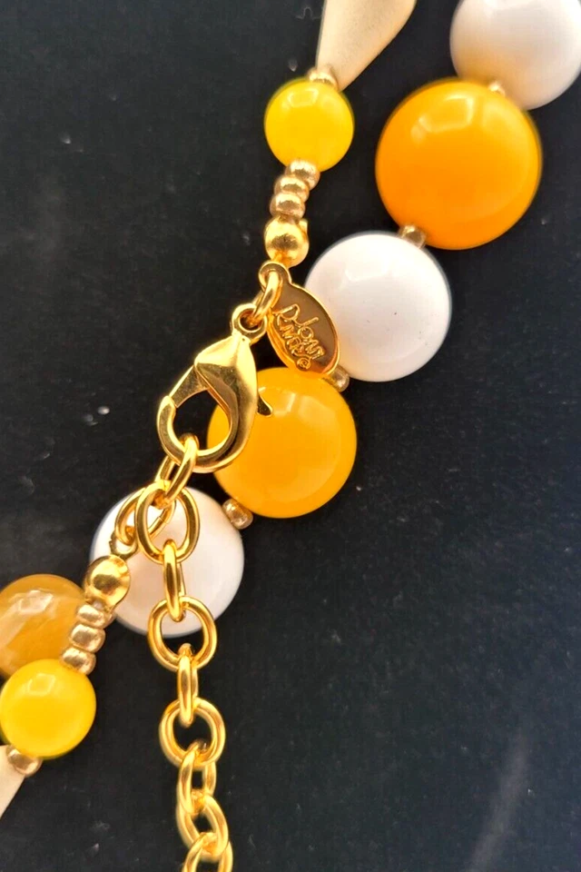 JOAN RIVERS YELLOW AMBER WHITE BEAD NECKLACE VINTAGE SIGNED 44" - Image 2 of 2