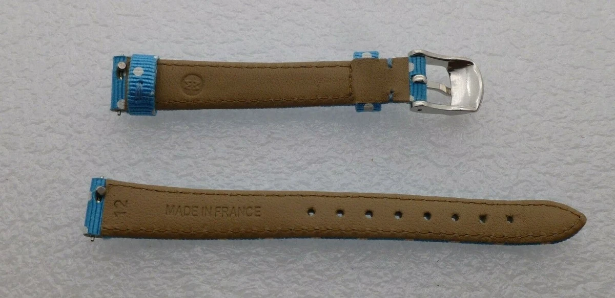 Genuine Michele 12mm Blue With White Dots Grosgrain Watch Band