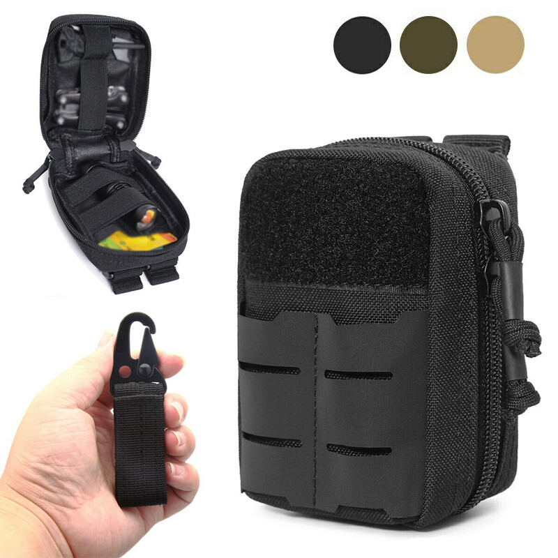 Tactical MOLLE Medical Pouch with Belt Hook and Carabiner Clip  
