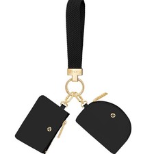Stretchy Keychain Wallet, Detachable Dual Black Pouch Wristlet Wallets for Wo...