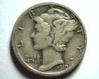 1919 MERCURY DIME FINE / VERY FINE F/VF NICE ORIGINAL COIN BOBS COINS 99c SHIP
