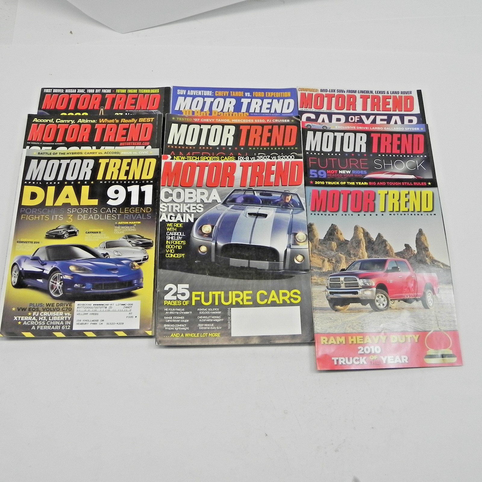 2004 MOTOR TREND MAGAZINE LOT OF 9 ISSUES RACING CAR CUSTOM MUSCLE DRAG TRACK