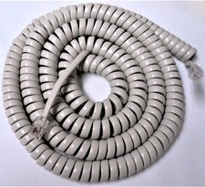 AT T Teleco Rolm Borg Phone Handset Cord Curly Misty Cream Light Gray 25Ft