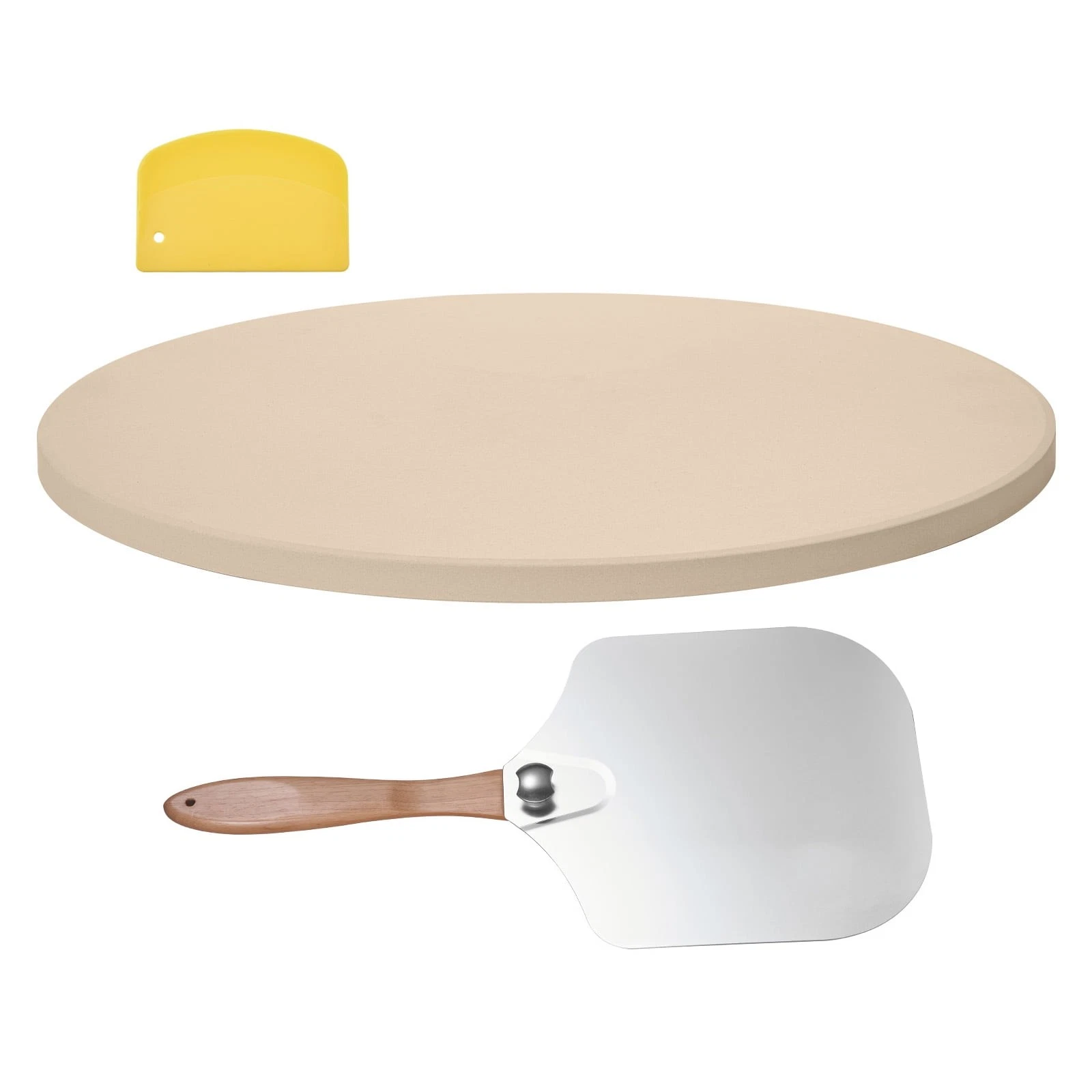 15-Inch Round Pizza Stone 0.67-Inch Thick Cordierite Baking Stone W/ Metal Peel