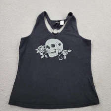 Venus Tank Shirt Womens Medium Skull Rose Graphic V-Neck Top Sleeveless