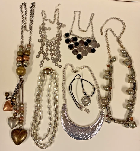 Lot of 7 Vintage silver tone Costume Jewelry  Necklaces