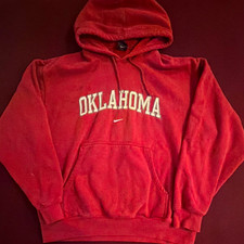 VTG Nike Team Oklahoma Sooners Center Swoosh Hoodie Y2K Red Spellout Men L