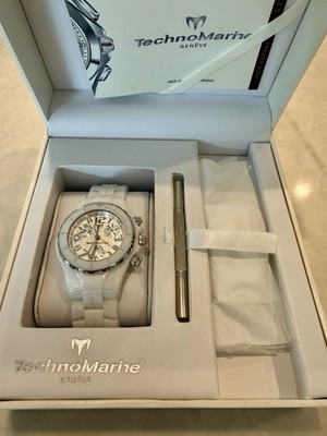 TechnoMarine Neo Classic Chrono White Ceramic 45mm 200m Watch, Box & Papers