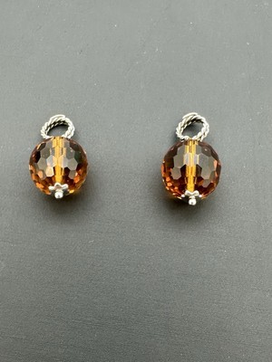 14kt White Gold Citrine Add Ons Hoop Earring Charms Unique Sphere Set 