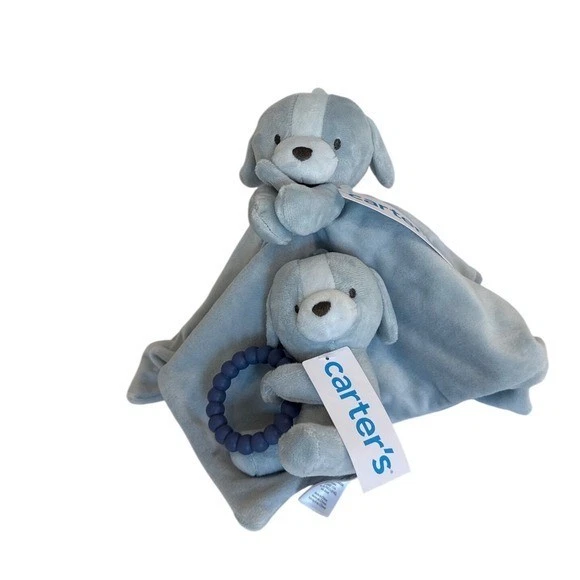 Carters Baby Puppy Dog Lovey Plush Security Blanket & Matching Rattle Toy NWT