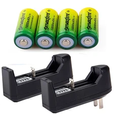4pcs Skywolfeye 1800Mah Li-ion 16340 CR123A Rechargeable Battery + 2pcs Charger