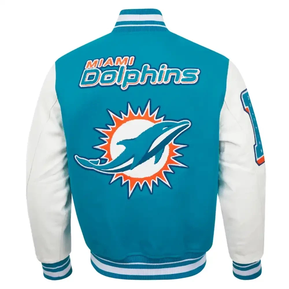 Miami Dolphins Retro Varsity Wool and Leather Baseball Jacket for Men