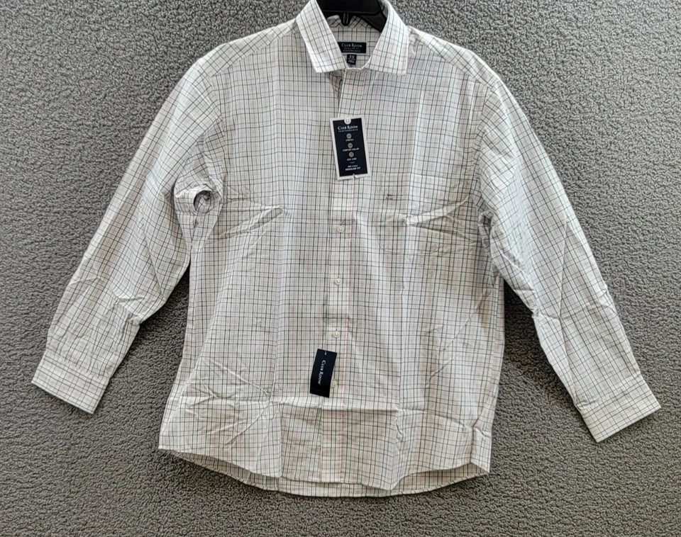Camisa de vestir a cuadros Club Room ajuste regular Letto para hombre 16,5 34-35 verde/rosa L/S Foto 2 de 4