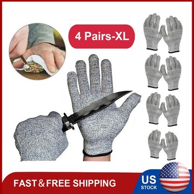 4 Pairs Level 5 Anti-cut Gloves Safety Cut Proof Stab Resistant Kitchen Butcher
