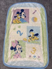 Vintage 90s Disney Baby Mickey Minnie Pluto Blanket Pastel Fleece Blue Trim...