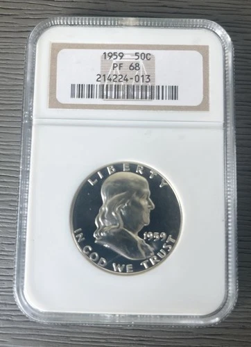 1959 Proof Franklin Silver Half Dollar NGC PF68 Coin Old Brown Holder