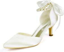 Women's Pearl White Low Heel Comfortable Pointed Toe Wedding Shoes for Bride...