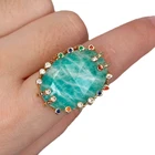Big Stone Ring Natural Green Amazonite New Fashion Gold Plated Amazonite Ring
