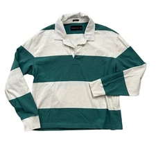 Abercrombie & Fitch Polo Shirt Womens Small Green Cropped Rugby Polo Long Sleeve
