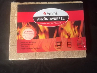 FERMIT Grillanzünder Holz & Pflanzenöl Anzündwürfel Kaminanzünder Grill 24 Würfel