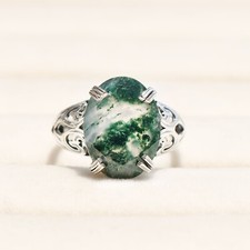 Green Moss Agate Womens Ring, 925 Sterling Silver Designer Ring, Gift For Mother