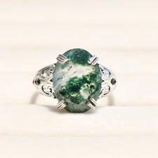 Green Moss Agate Womens Ring, 925 Sterling Silver Designer Ring, Gift For Mother