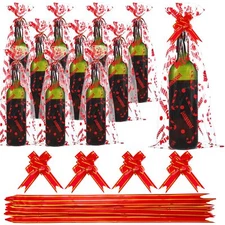 Christmas Wine Bottle Gift Bags Cellophane Pull Bows 3 Styles 160 Pcs