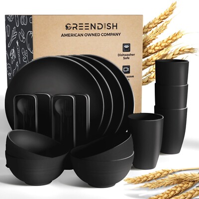 Wheat Straw Dinnerware Set 24-Piece - Cups, Plates and Bowls Sets for 4 Reusable