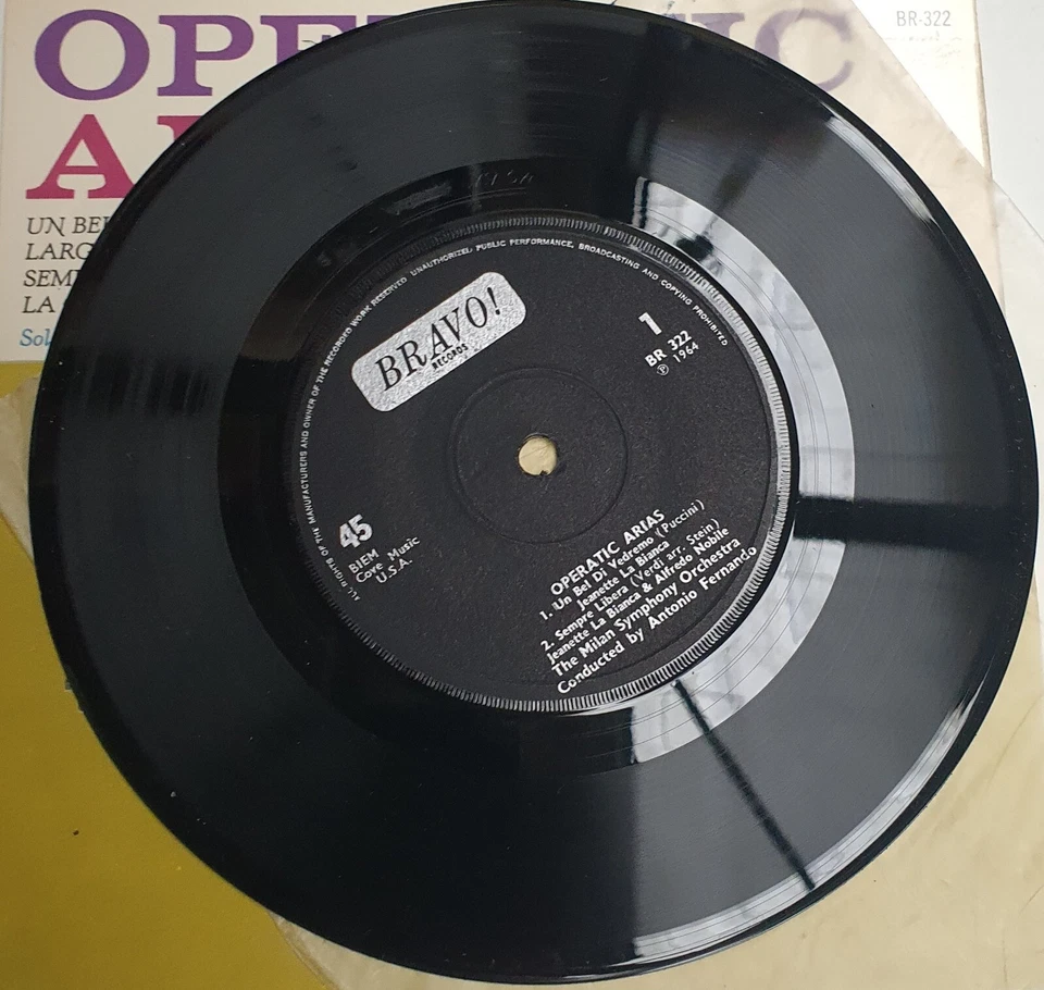 Bravo 45RPM Vinyl 7"EP Operatic Arias La Scala Opera Company Milan Symphony 1964 - Image 3 of 4
