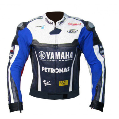 Giacca Pelle Giacca Moto Yamaha Blu Racing Biker Motorcycle