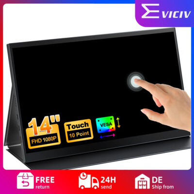 EVICIV Tragbarer Monitor Touchscreen 14 Zoll 1080P Mobiler Display Typ C USB C A