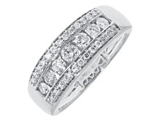 14K White Gold Mens Three Row Round Channel Diamond 8mm Wedding Band Ring 1.1Ct