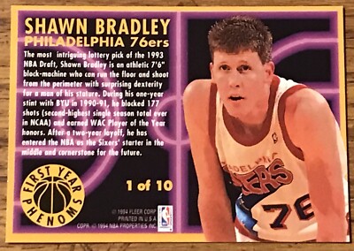 Shawn Bradley 1993-94 Fleer First Year Phenoms Card #1 NBA RC