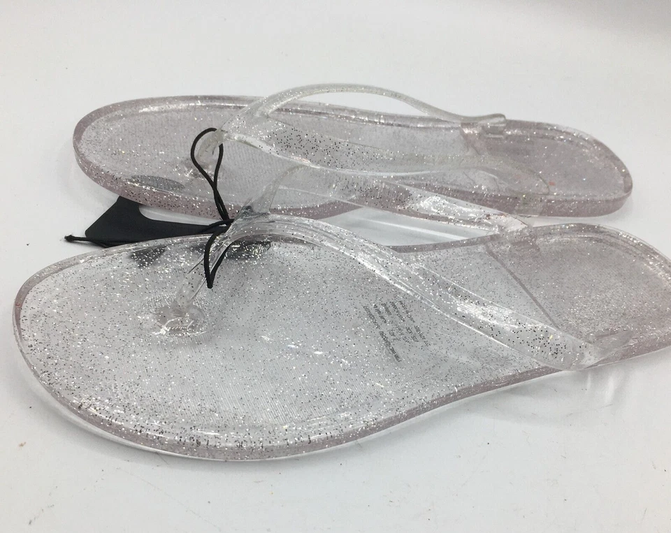 Sandália Tanga Chinelos Wonder Nation Tamanho 5 Meninas Prata Glitter Gelatina Transparente - Imagem 3 de 4