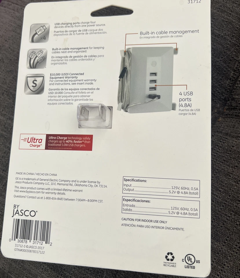 GE UltraPro 4 USB Charging Station With Surge Protection & Cable Mgmt 31712 New - Image 2 of 2