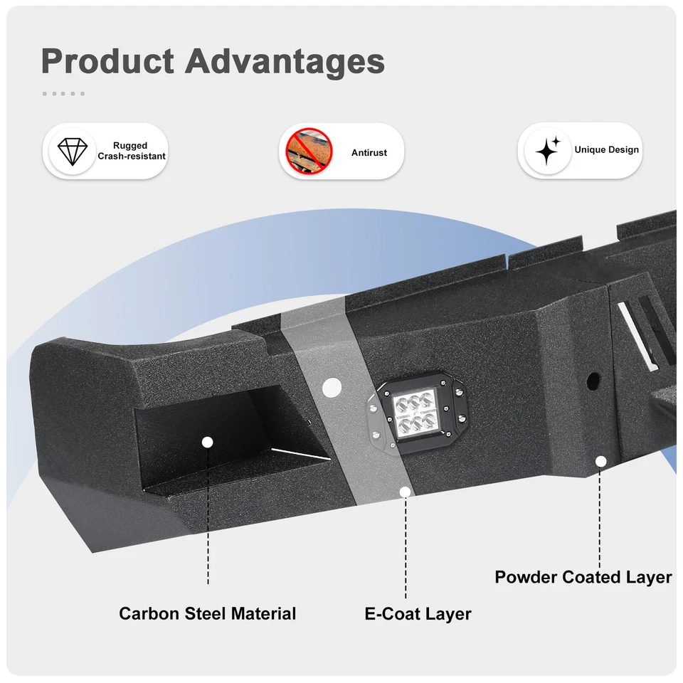 Rear Bumper Black With LED Lights fit for 2010 to 2018 Dodge Ram 2500 3500 New — 第 3/4 张图片