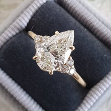 Image of 3.10 Ct Pear Cut White Moissanite 7-Stone Engagement Ring 14k Yellow Gold Plated