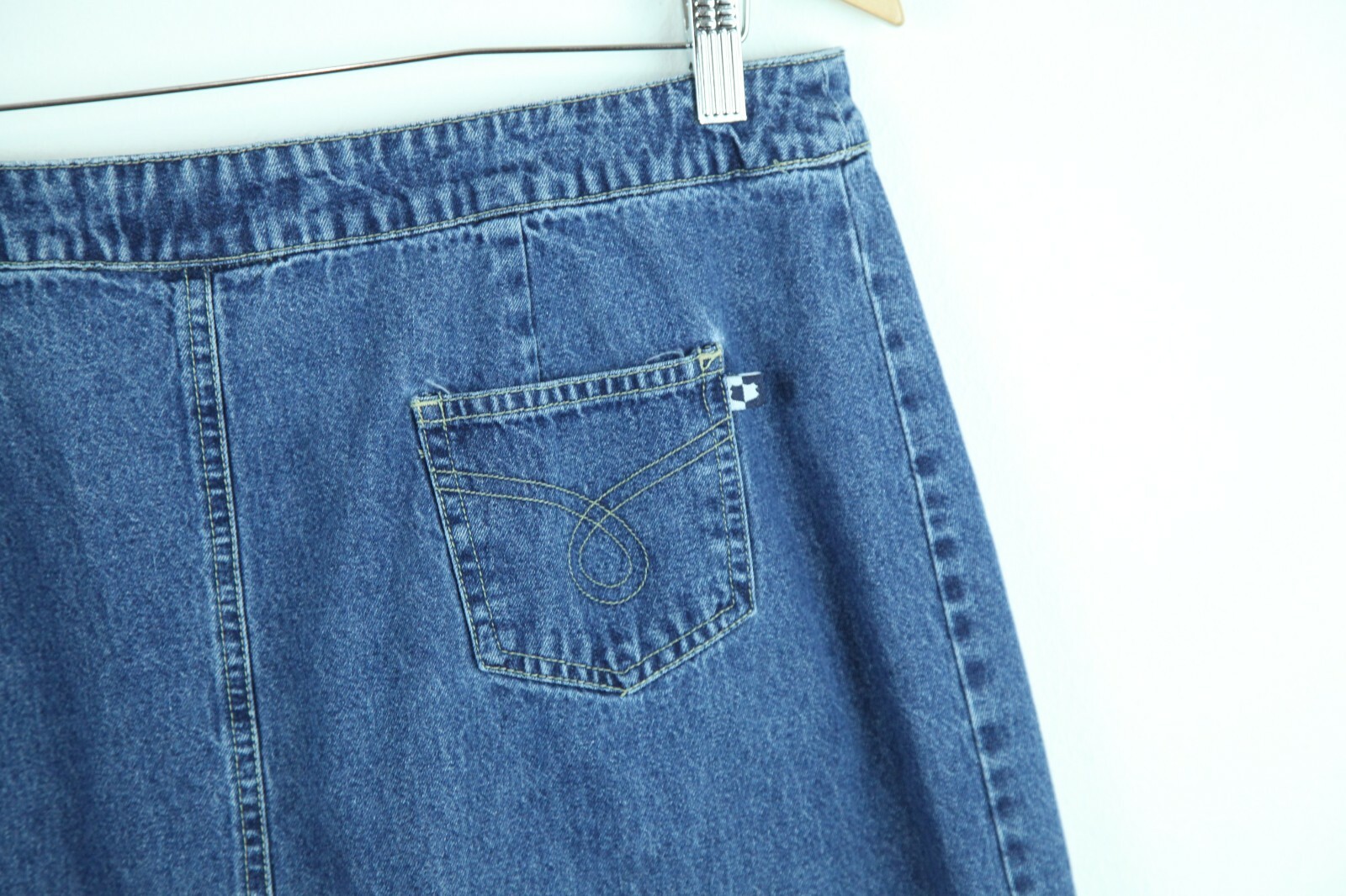 Vintage 90s Y2K Button Fly Denim Midi Skirt Blue … - image 7