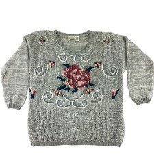 Classic Elements Knitted by Hand Sweater Women's Size Medium 3D Floral Vintage