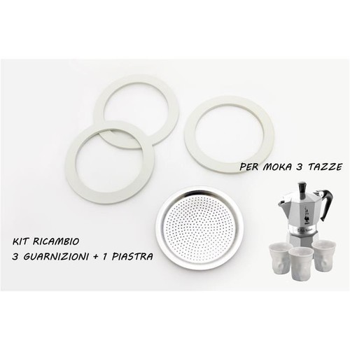 Kit Ricambio Guarnizioni Silicone (3 Pezzi) + Filtro Alluminio Per Caffettiera - Adatto Per 2,3,6,9,12 Tazze