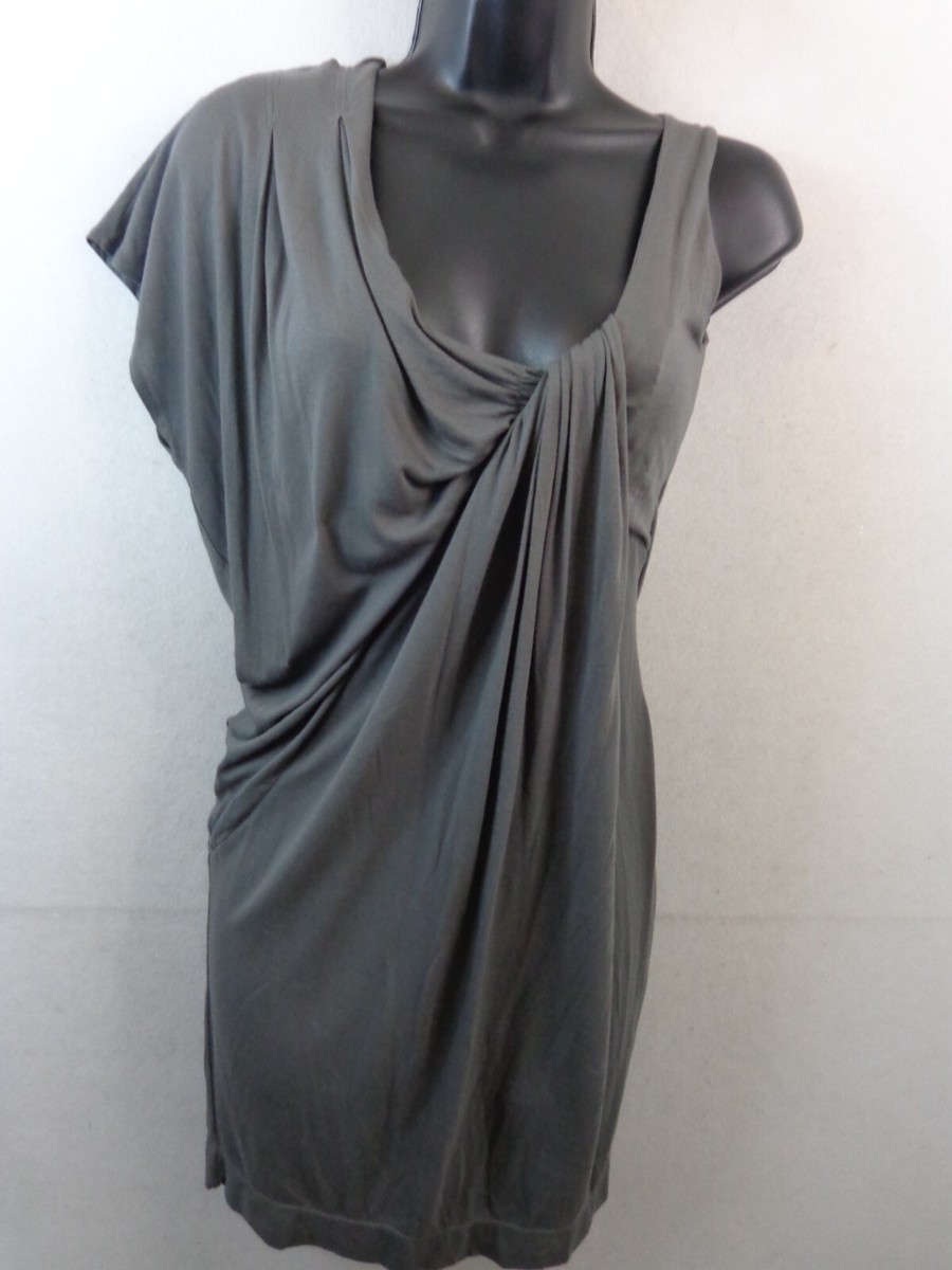french connection grey dress Women's 2 Silk Blend Asymetrical Drape line silhouette with a
