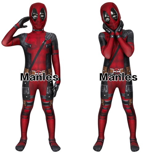 Deadpool Costume Cosplay Kids Suit 3D Print Handmade For Jumpsuit Halloween