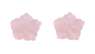 Two 15mm Rose Quartz Carved Flower Carving 1.3mm Hole Focal Bead Gem Gemstone
