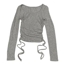 SHEIN Essnce Drawstring Side Crop Top Tee Size Medium 6 Gray