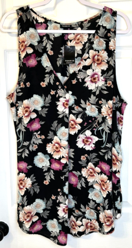TORRID Blouse Sz 2X Black Floral Sleeveless Georgette Flowy Fairy Core Top NWT
