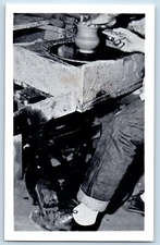 Seagrove North Carolina Postcard Jugtown Pottery Master Potter Kick Wheel 1940
