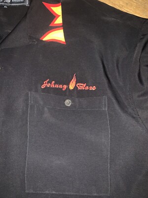 Johnny Blaze mens XL black short sleeve button front shirt flames