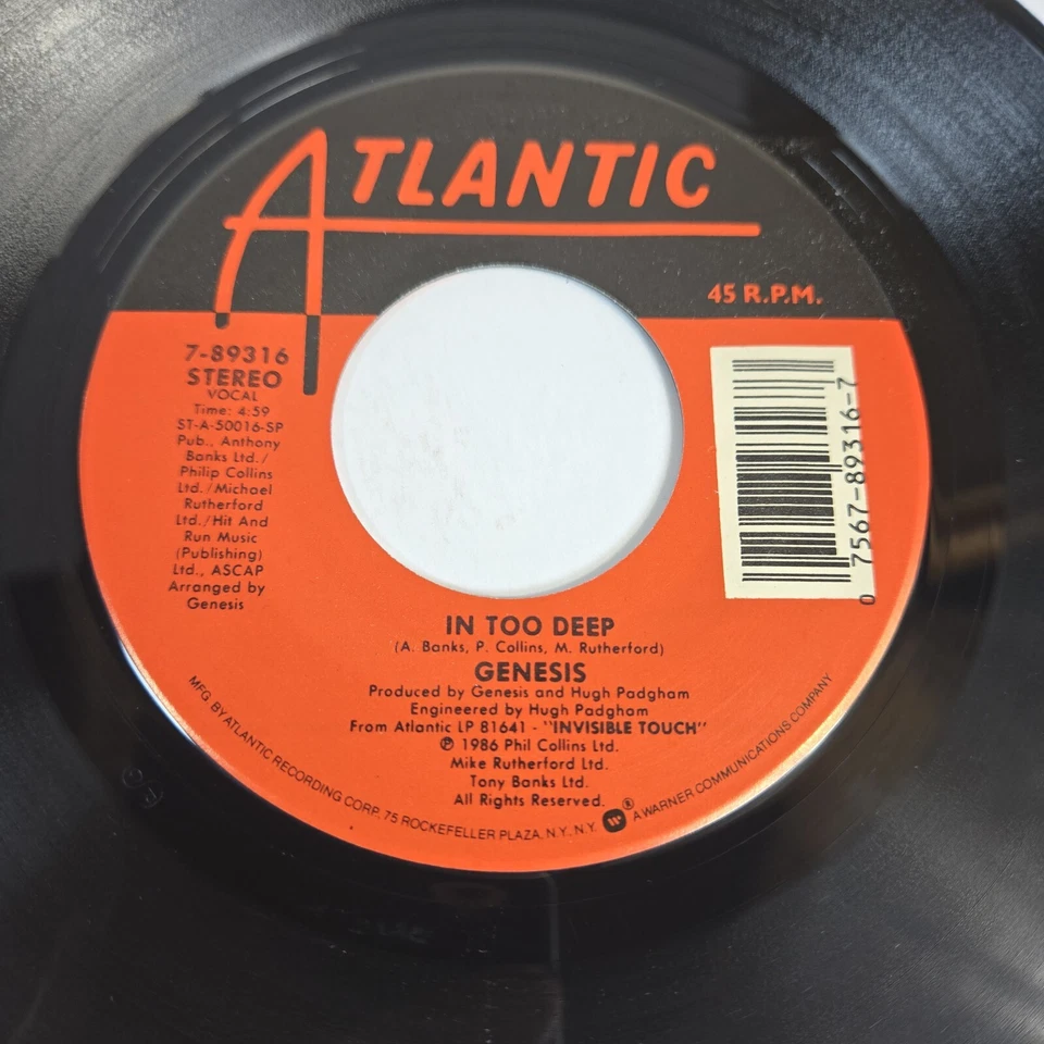 Genesis "In Too Deep" 45 Vg Tested Picture Sleeve Jukebox  - Image 4 of 4