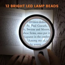 30X Jumbo Handheld Magnifying Glass w/ 12 Bright LED Light Illuminated Magnifier