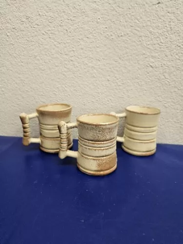 Set Of 3 Vtg Frankoma Pottery Coffee Cup Mugs. Fast Shipping. 